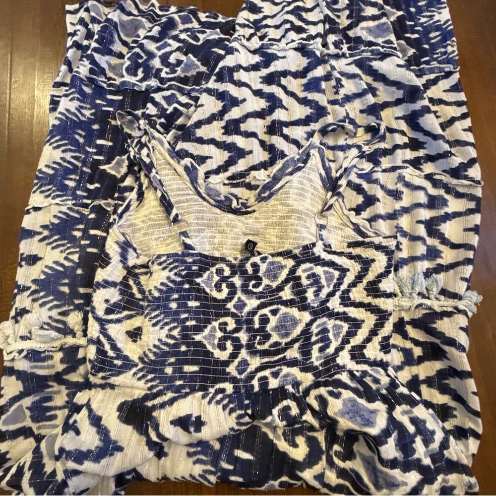 MeToMagic Blue and White Boho Tiered Maxi Dress Large - Picture 5 of 7